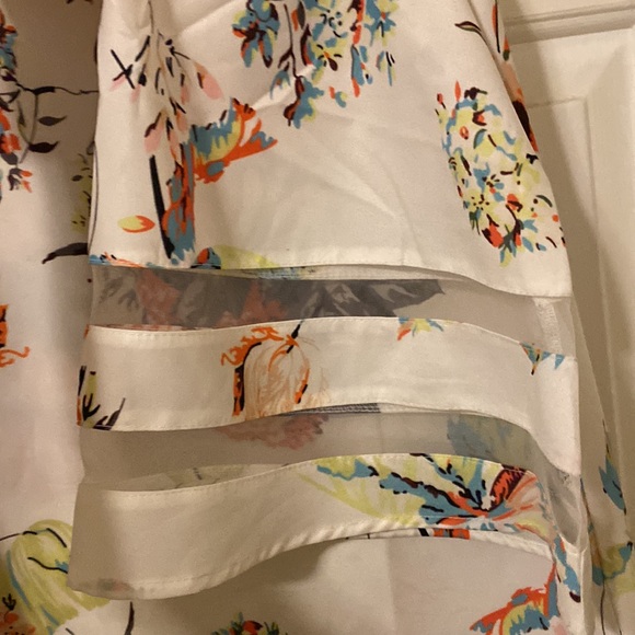 NWOT LookbookStore Crew Neck Mesh Panel Blouse 3/4 Bell Sleeve Cold Shoulder - Picture 2 of 3